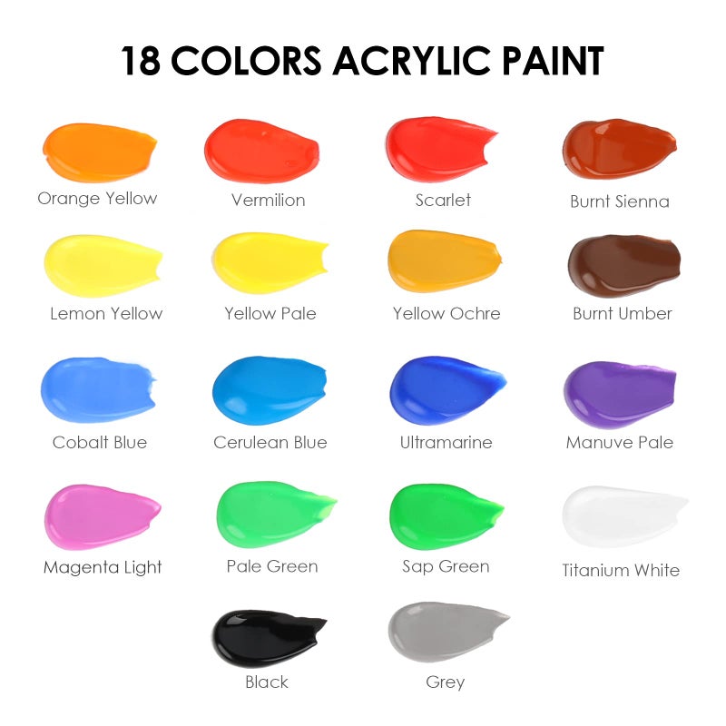 GOTIDEAL Acrylic Paint Set with 10 Brushes, 18 Colors Outdoor/Indoor (59ml, 2 oz) Art Craft Paint Non Toxic, Perfect for Hobby, Artist, Adults, Ideal for Canvas Wood Clay Ceramic Paint Supplies - Image 2